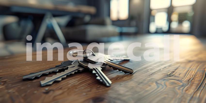 Keys on the table in new apartment with Blurred Background - Ai Generated