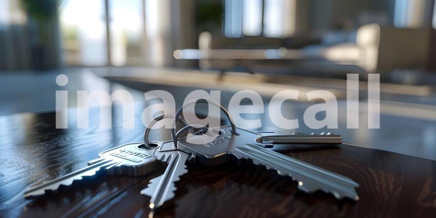 Keys on the table in new apartment with Blurred Background - Ai Generated