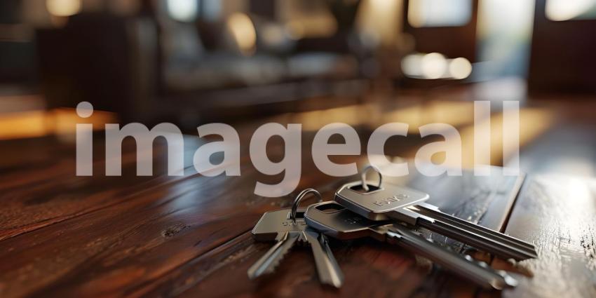 Keys on the table in new apartment with Blurred Background - Ai Generated