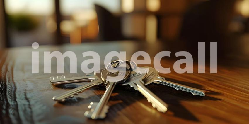 Keys on the table in new apartment with Blurred Background - Ai Generated