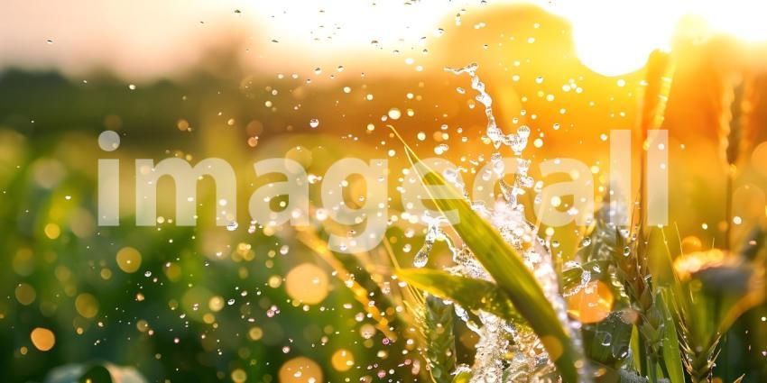 Beautiful Scene of Watering of wheat background - Ai Generated