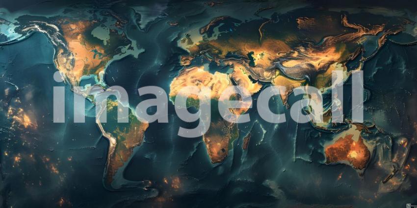 World map in which the areas appear burned and ocean is clean - Ai Generated