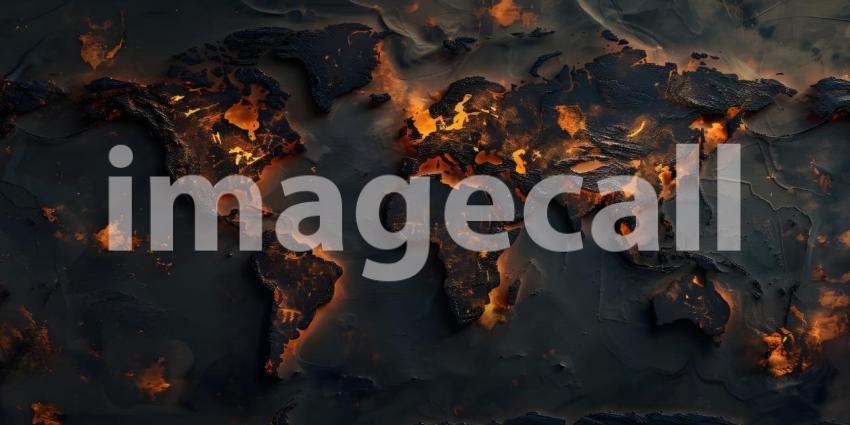 World map in which the areas appear burned and ocean is clean - Ai Generated