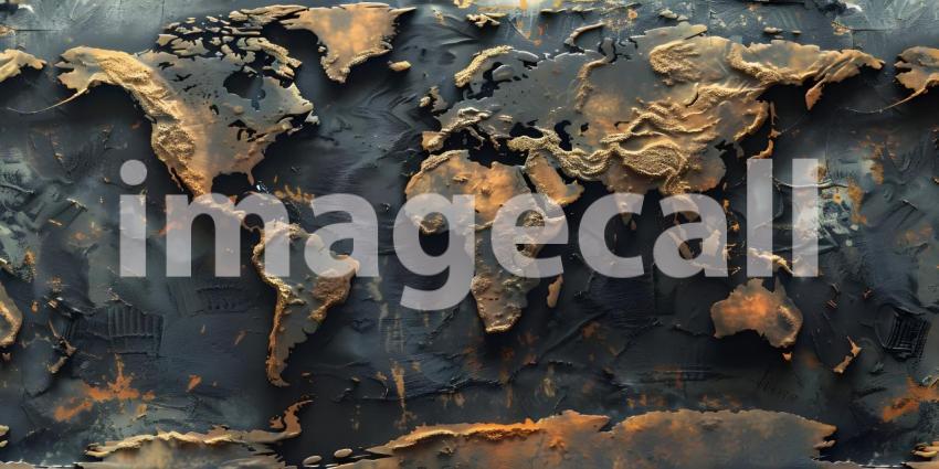 World map in which the areas appear burned and ocean is clean - Ai Generated