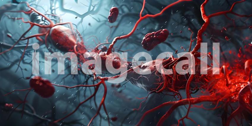 Medical Clogged arteries on scientific background - Ai Generated