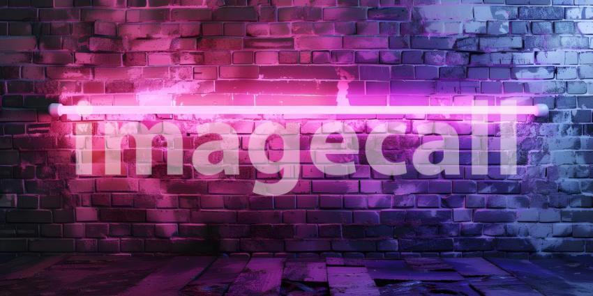 Neon light on brick walls background - Ai Generated