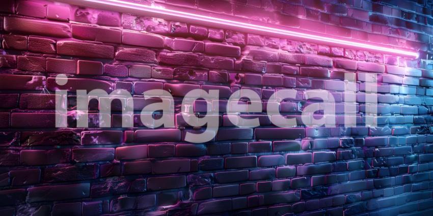 Neon light on brick walls background - Ai Generated