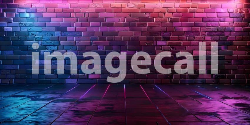 Neon light on brick walls background - Ai Generated