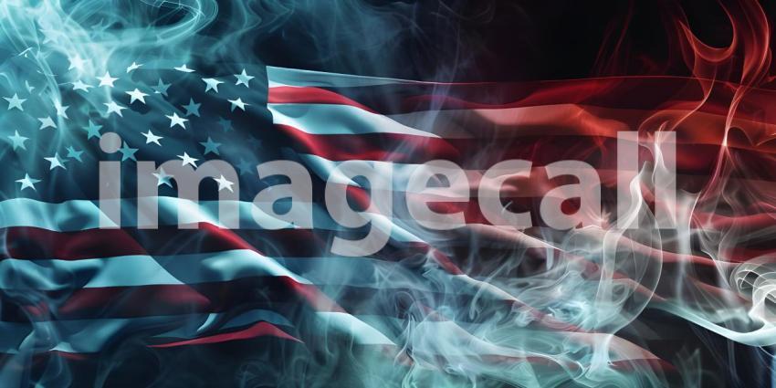 USA flag in flowing smoke background - Ai Generated