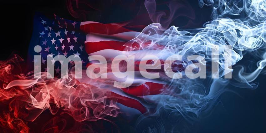 USA flag in flowing smoke background - Ai Generated