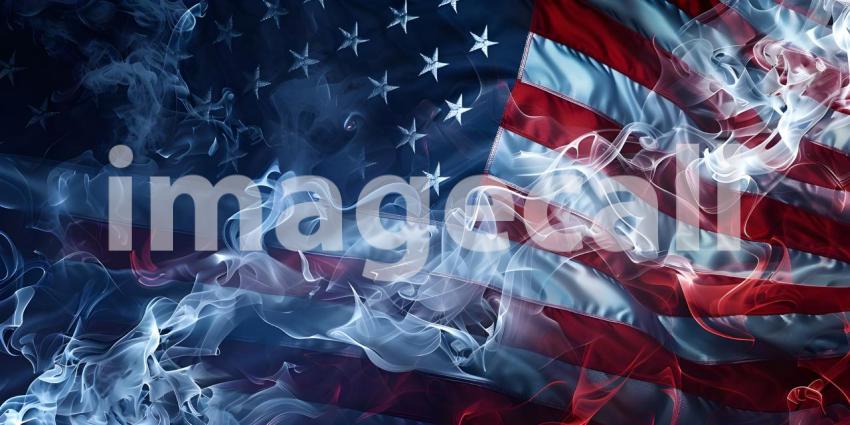 USA flag in flowing smoke background - Ai Generated