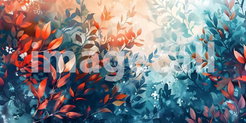 Watercolor foliage abstract background, Vibrant Watercolor Foliage Abstract Design - Ai Generated