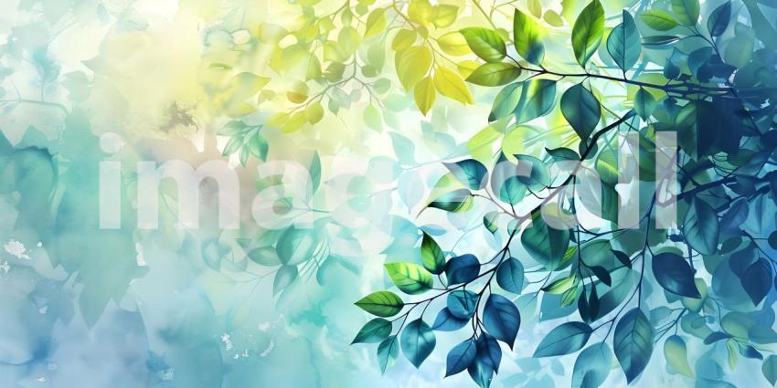 Watercolor foliage abstract background, Vibrant Watercolor Foliage Abstract Design - Ai Generated