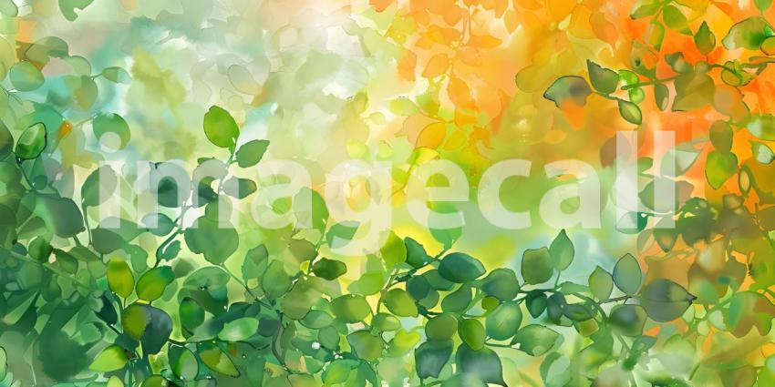 Watercolor foliage abstract background, Vibrant Watercolor Foliage Abstract Design - Ai Generated