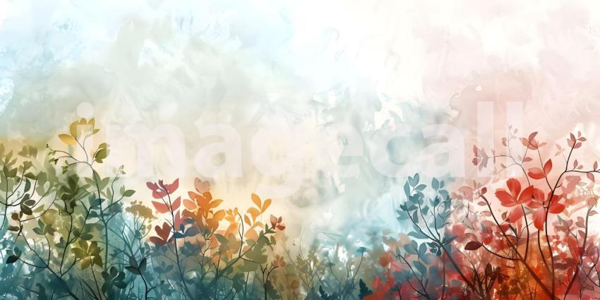 Watercolor foliage abstract background, Vibrant Watercolor Foliage Abstract Design - Ai Generated