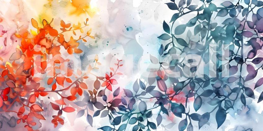 Watercolor foliage abstract background, Vibrant Watercolor Foliage Abstract Design - Ai Generated
