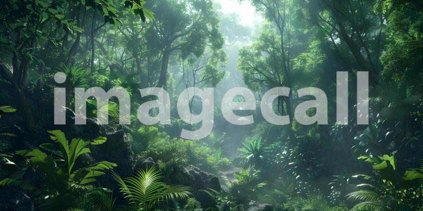 Nature background of green forest with Lake - Ai Generated