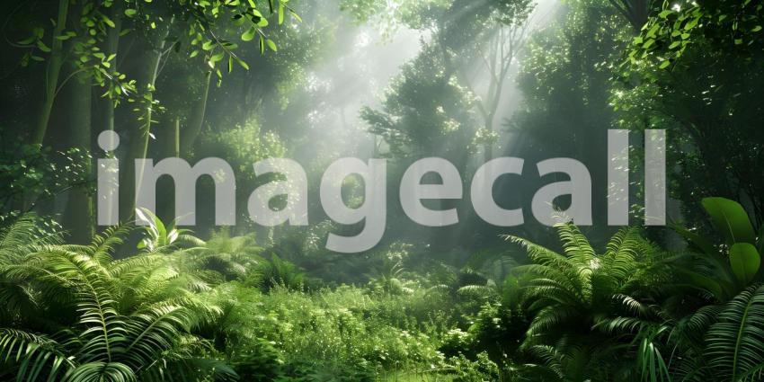 Nature background of green forest with Lake - Ai Generated