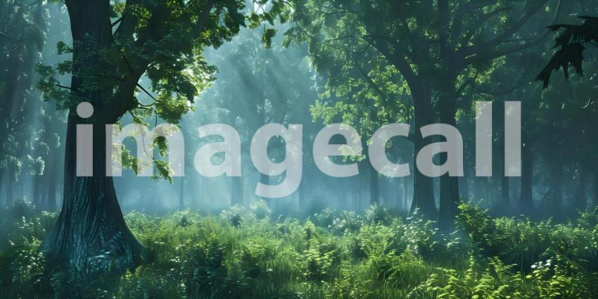 Nature background of green forest with Lake - Ai Generated