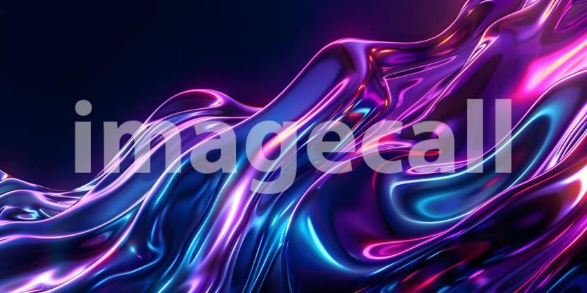 Holographic Neon Fluid Waves Background - Ai Generated