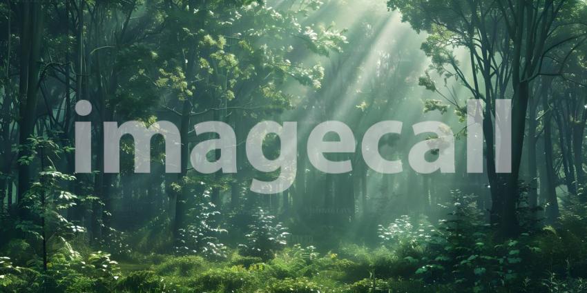 Nature background of green forest with Lake - Ai Generated