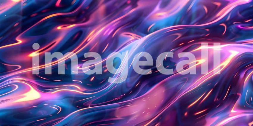 Holographic Neon Fluid Waves Background - Ai Generated