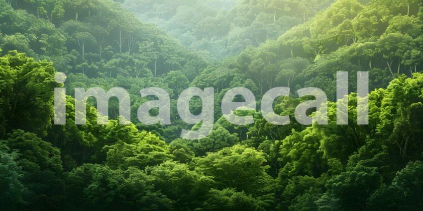 Nature background of green forest with Lake - Ai Generated