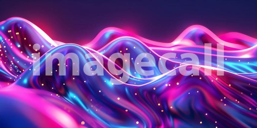 Holographic Neon Fluid Waves Background - Ai Generated