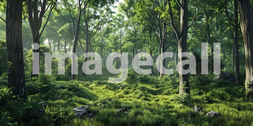 Nature background of green forest with Lake - Ai Generated