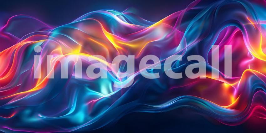 Holographic Neon Fluid Waves Background - Ai Generated