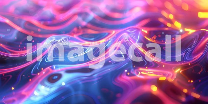 Holographic Neon Fluid Waves Background - Ai Generated