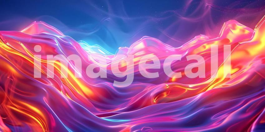 Holographic Neon Fluid Waves Background - Ai Generated