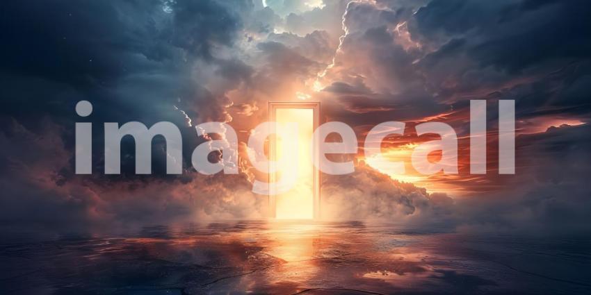 Opening up the door to heaven background - Ai Generated