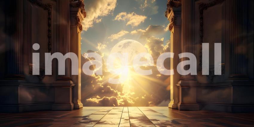 Opening up the door to heaven background - Ai Generated
