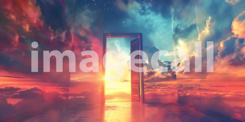 Opening up the door to heaven background - Ai Generated