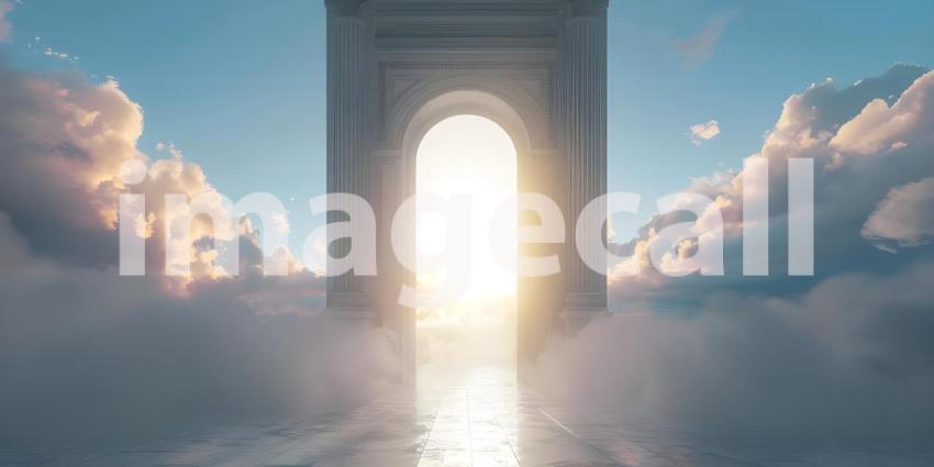 Opening up the door to heaven background - Ai Generated