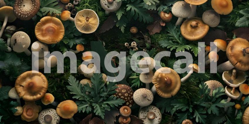 Overhead view of mushrooms background - Ai Generated