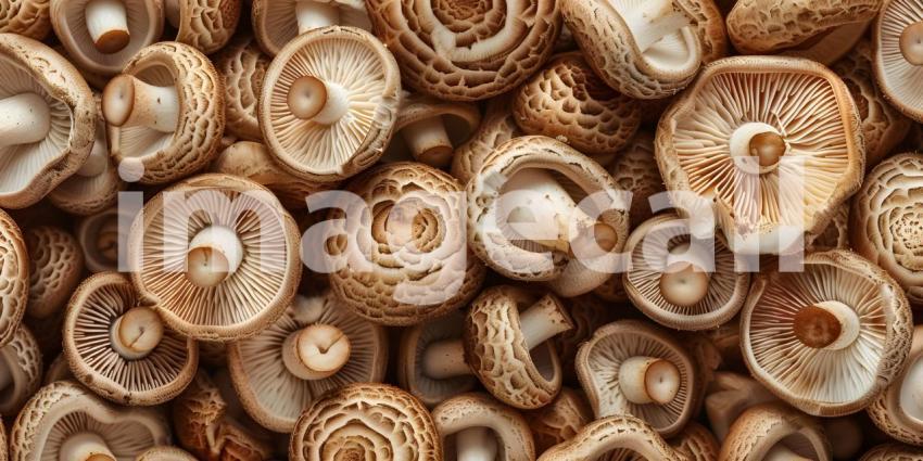 Overhead view of mushrooms background - Ai Generated