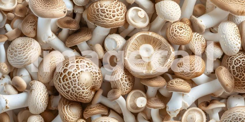 Overhead view of mushrooms background - Ai Generated