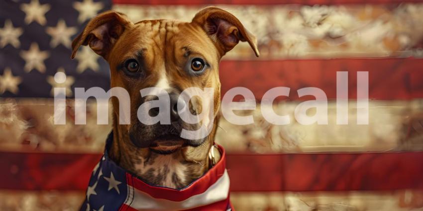 Patriot dog wearing a US flag background - Ai Generated