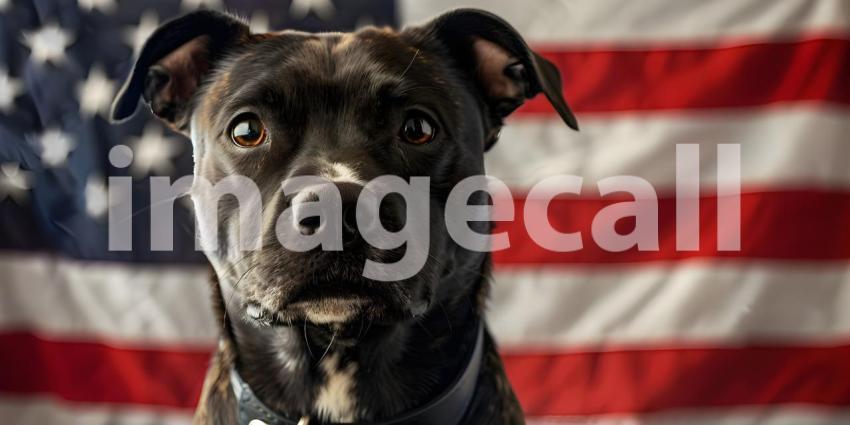 Patriot dog wearing a US flag background - Ai Generated