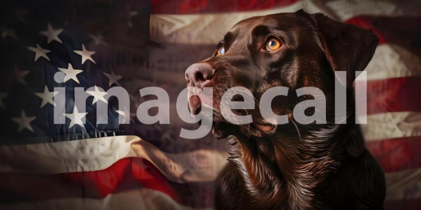 Patriot dog wearing a US flag background - Ai Generated