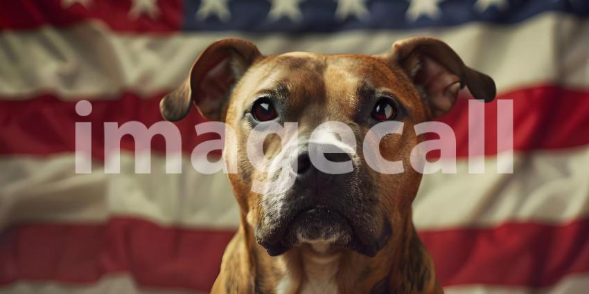 Patriot dog wearing a US flag background - Ai Generated