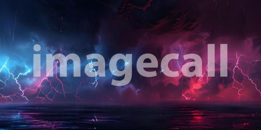 Dramatic Thunderstorm Lightning Sky Background, Electric Thunderstorm Lightning Strike Background - Ai Generated