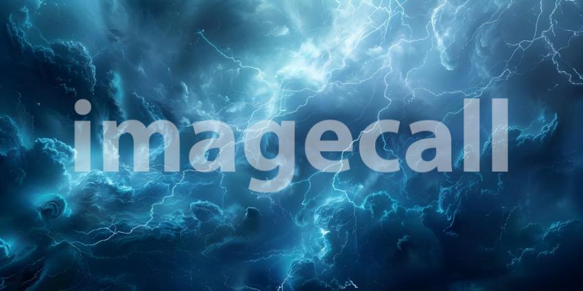 Dramatic Thunderstorm Lightning Sky Background, Electric Thunderstorm Lightning Strike Background - Ai Generated