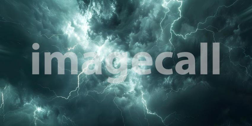 Dramatic Thunderstorm Lightning Sky Background, Electric Thunderstorm Lightning Strike Background - Ai Generated