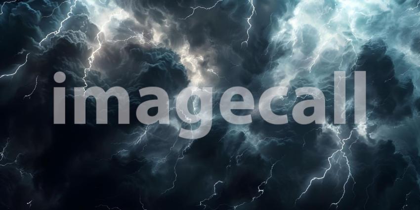 Dramatic Thunderstorm Lightning Sky Background, Electric Thunderstorm Lightning Strike Background - Ai Generated