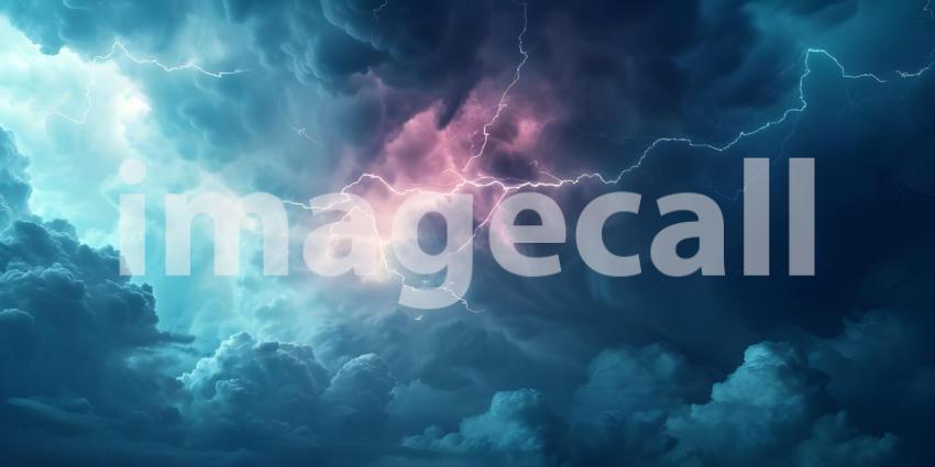 Dramatic Thunderstorm Lightning Sky Background, Electric Thunderstorm Lightning Strike Background - Ai Generated