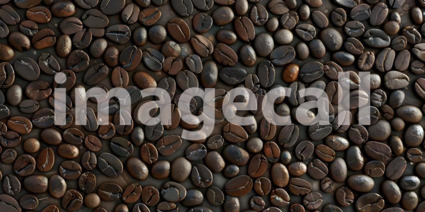 Coffee Beans Tiled Pattern Background, Tiled Background with Coffee Beans - Ai Generated