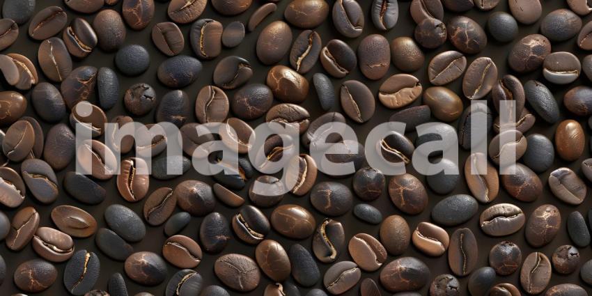Coffee Beans Tiled Pattern Background, Tiled Background with Coffee Beans - Ai Generated